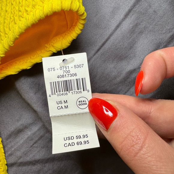 Aerie Crinkle Keyhole One Piece Swimsuit Women’s M Yellow - NWT Full Coverage - Picture 2 of 5